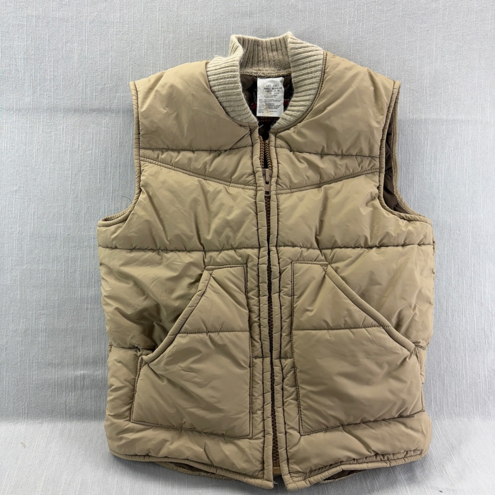 Walls Puffer Vest Mens Small Blizzard-Pruf Tan Insulated Quilted Made in USA